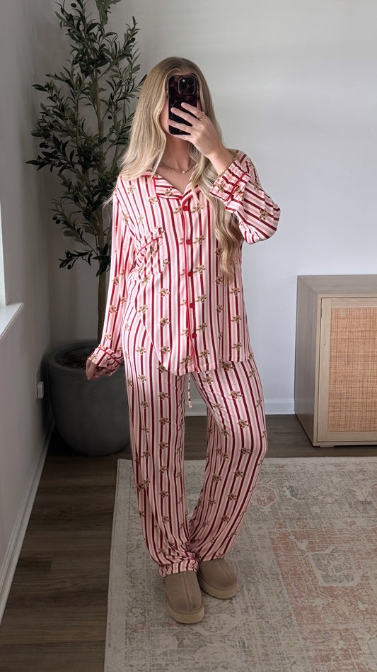 Gingerbread Lane Pajama Set / Pink + Red