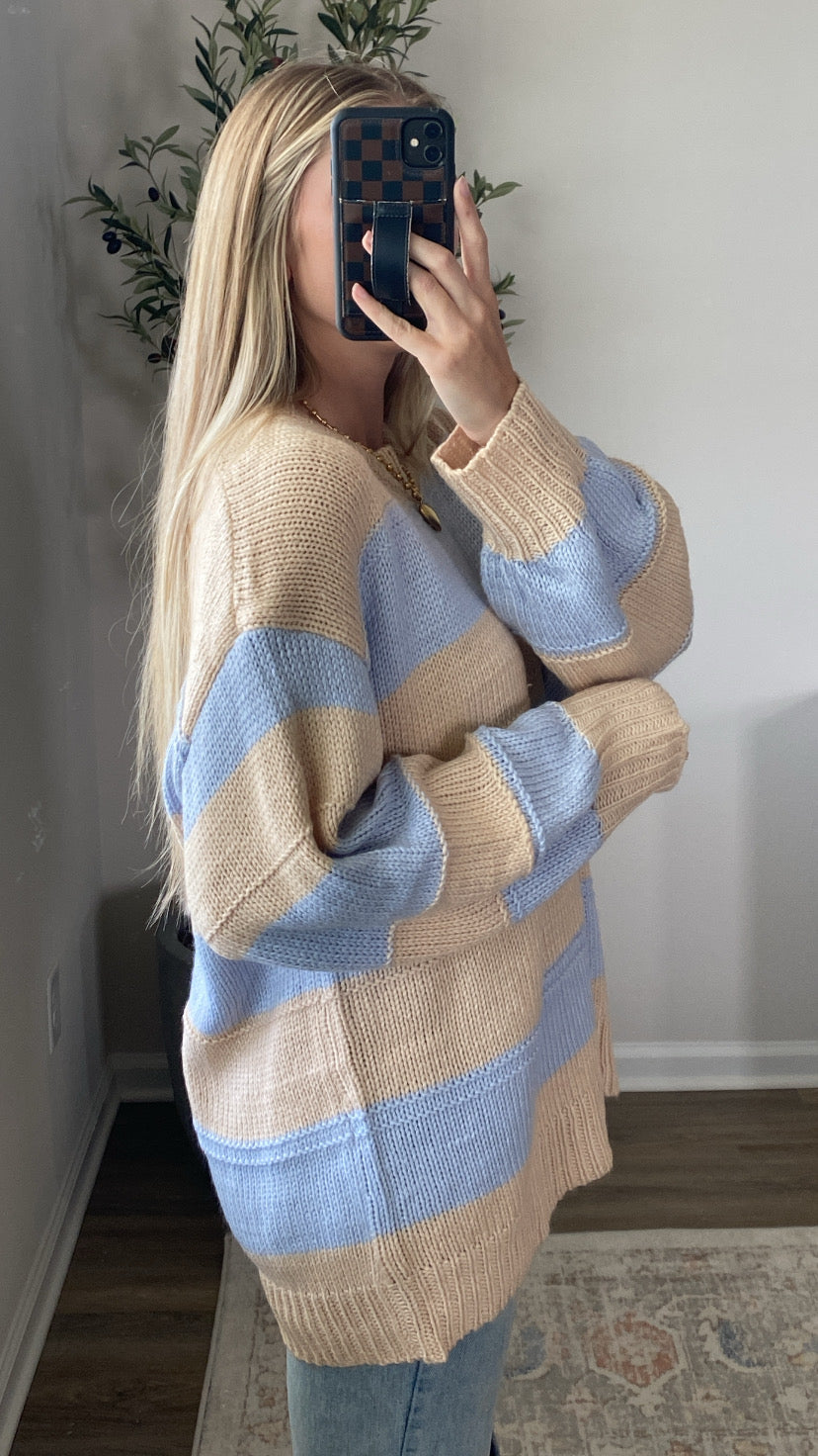 Blue + Beige Striped Sweater