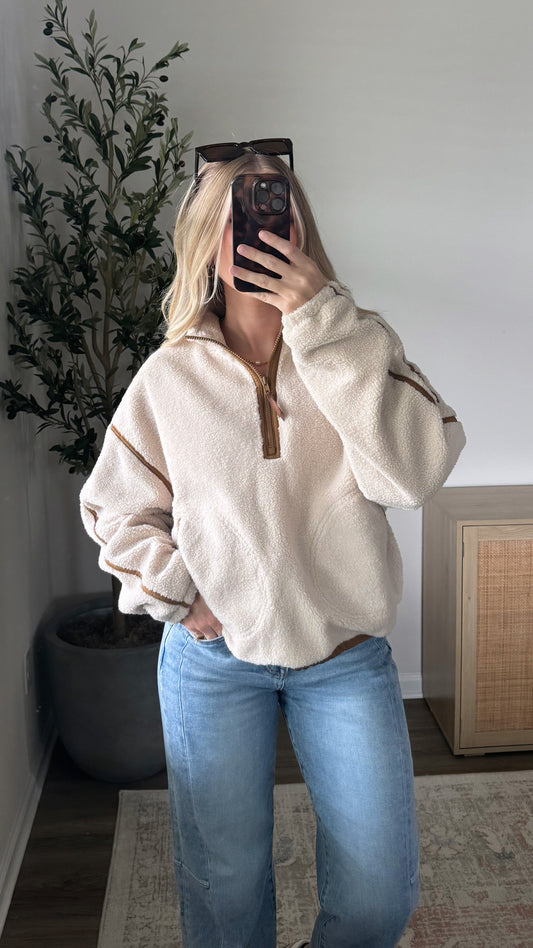 Sherpa Pullover / Oat + Brown