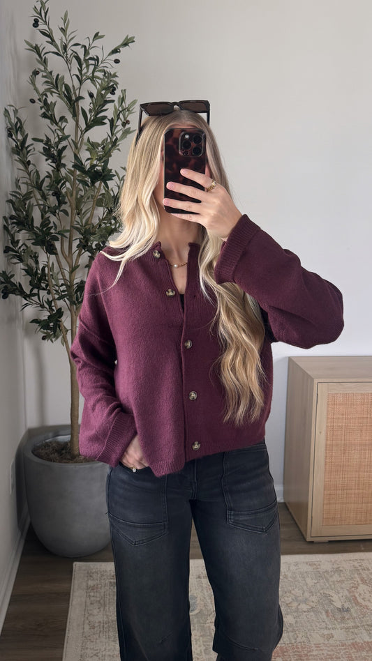 Emma Button Down Cardigan / Dark Cherry