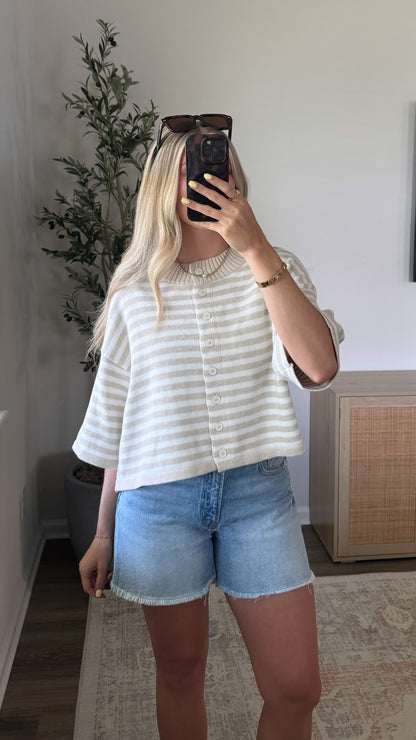Natalie Striped Cardigan / Taupe