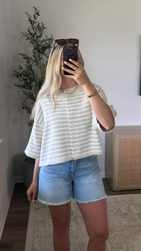 Natalie Striped Cardigan / Taupe