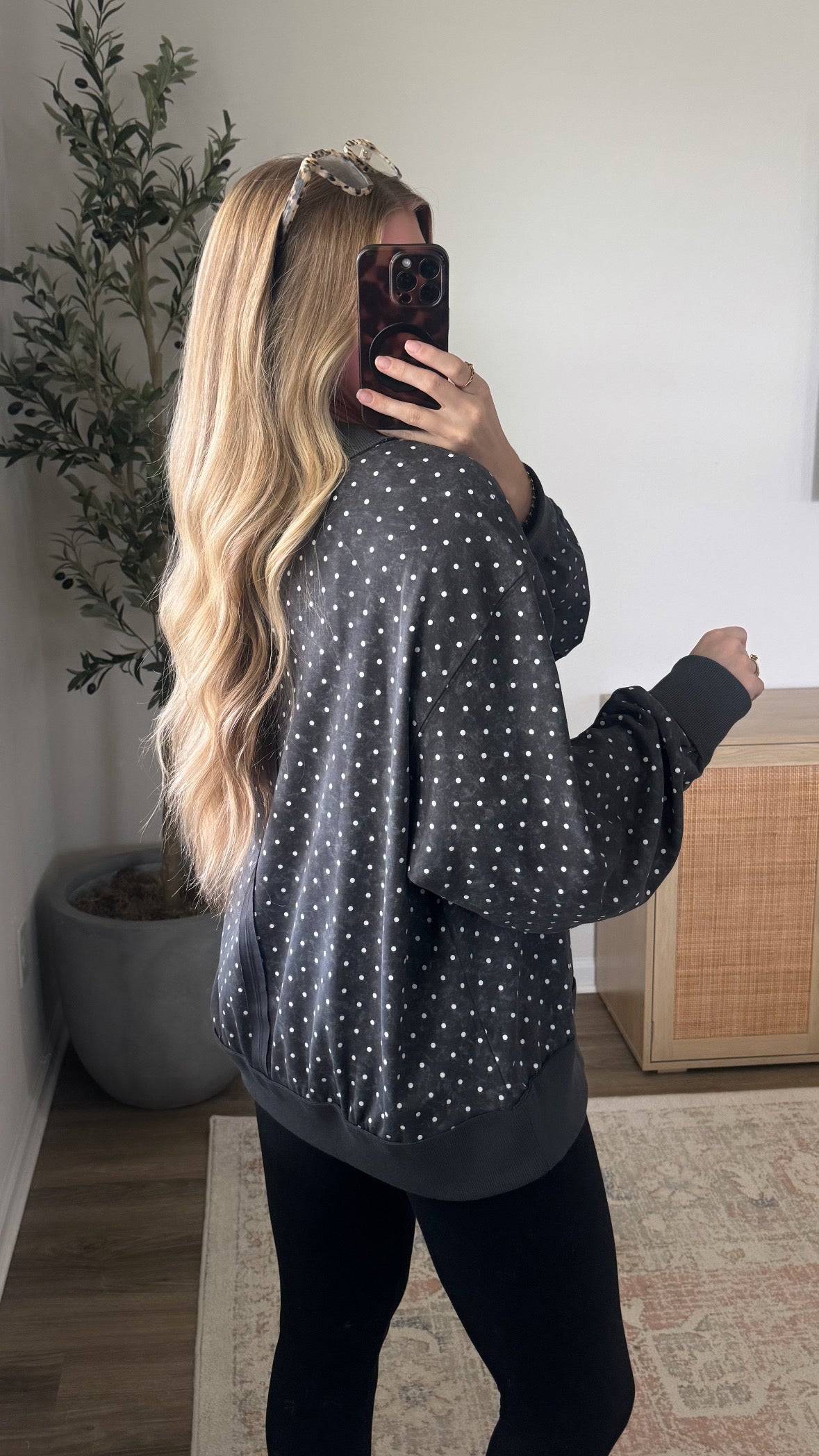 Polka Dot Mock Neck / Charcoal
