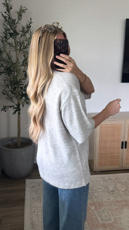 Oversized Short Sleeve Sweater / Heather Grey