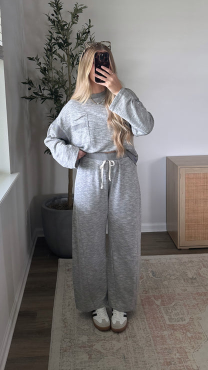 Sunday Striped Pants Set / Heather Grey