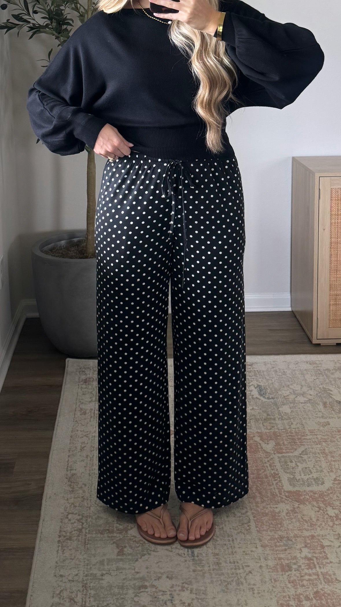 Mid Rise Polka Dot Pant / Black