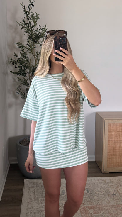 Striped Skort Set / Sage Green