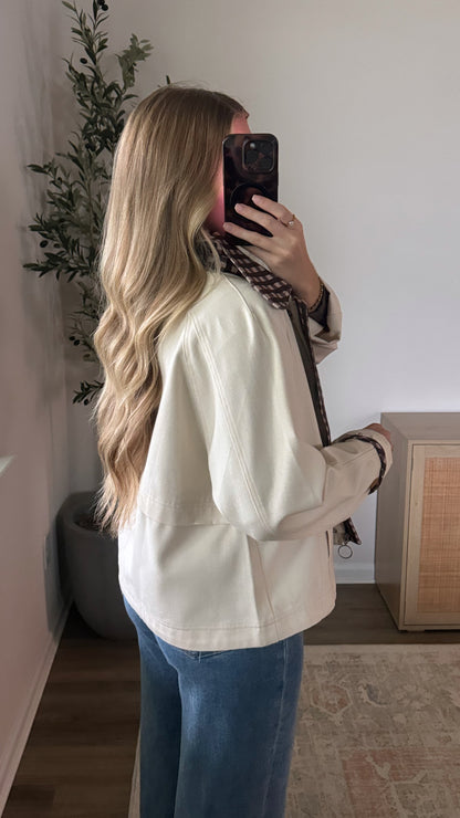 Cropped Gingham Jacket / Cream