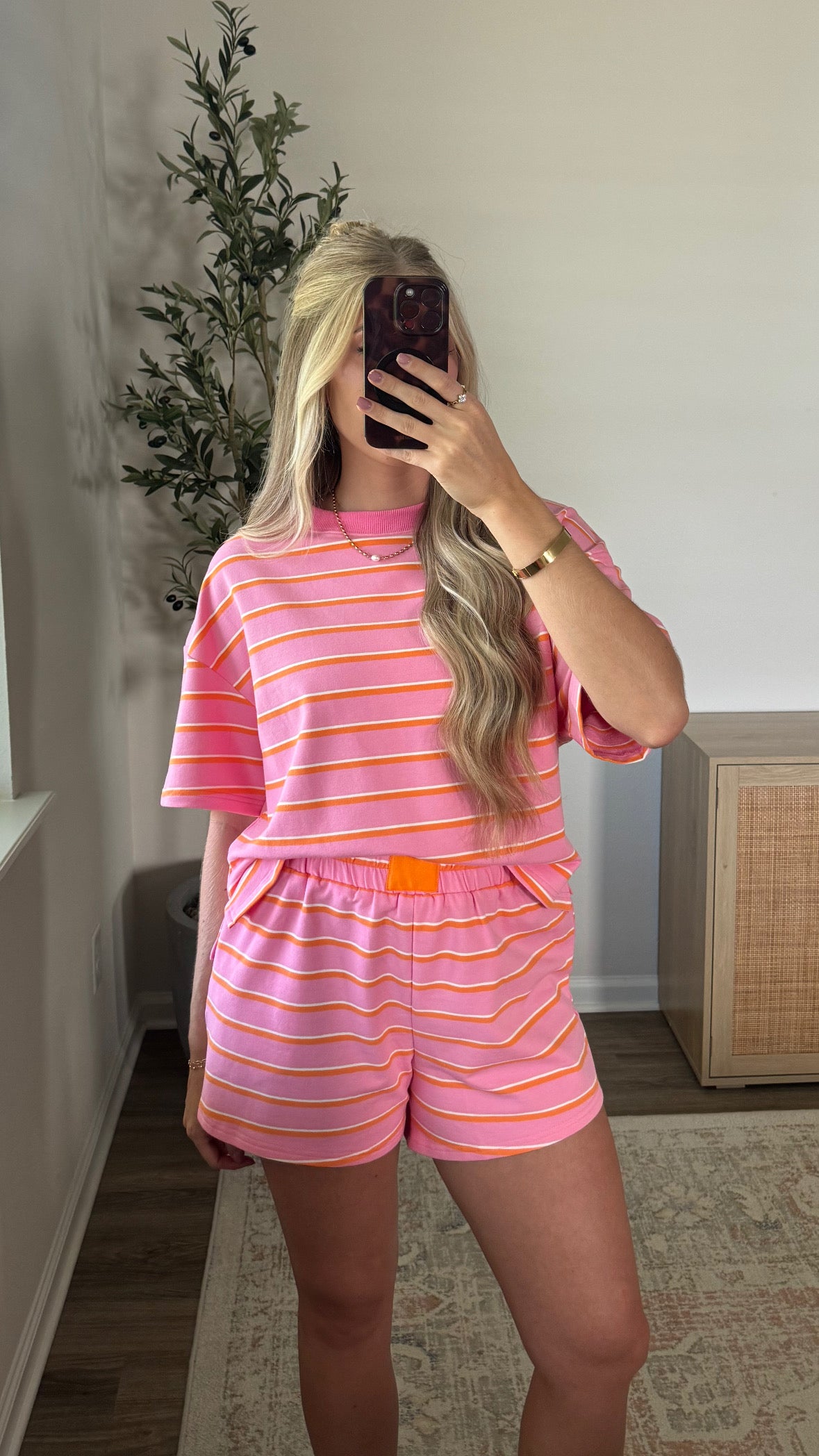 Sierra Striped Shorts Set / Pink + Orange