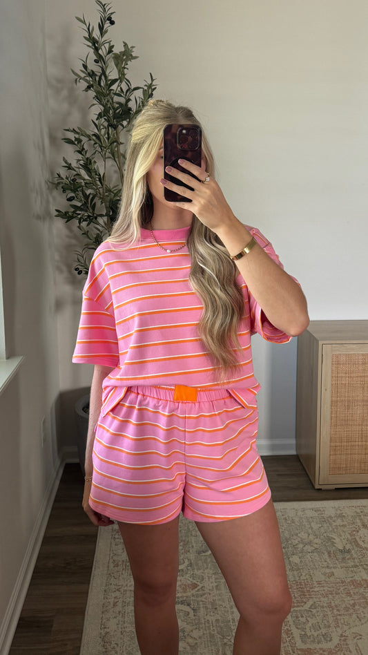 Sierra Striped Shorts Set / Pink + Orange