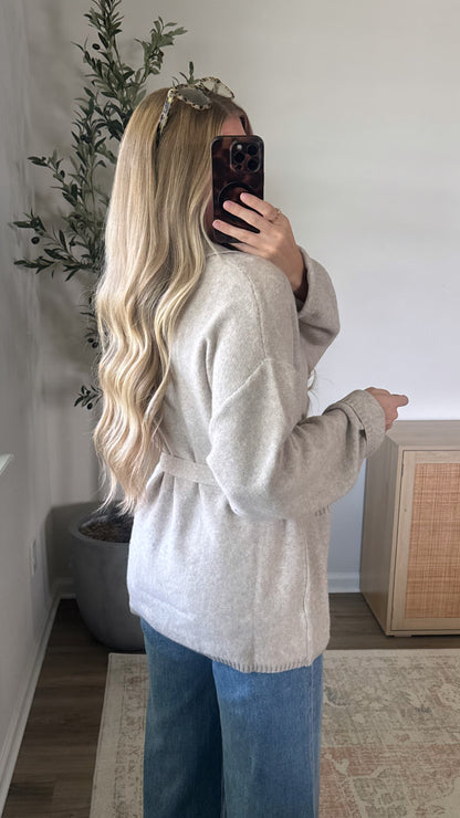 Cleo Tie Waist Cardigan / Oatmeal