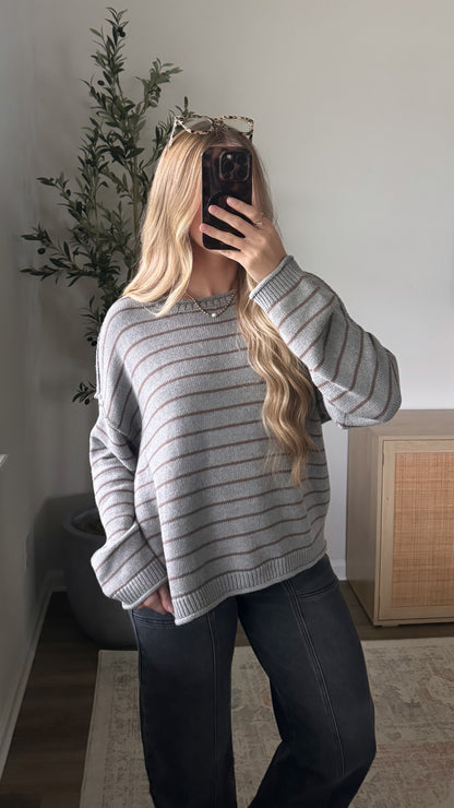 Aria Striped Sweater / Grey + Brown
