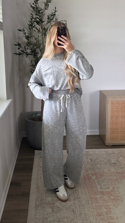 Sunday Striped Pants Set / Heather Grey