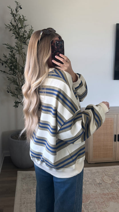 Sarah Striped Pullover / Navy + Olive