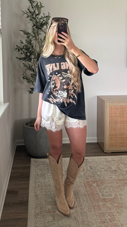 Lace Trim Satin Shorts