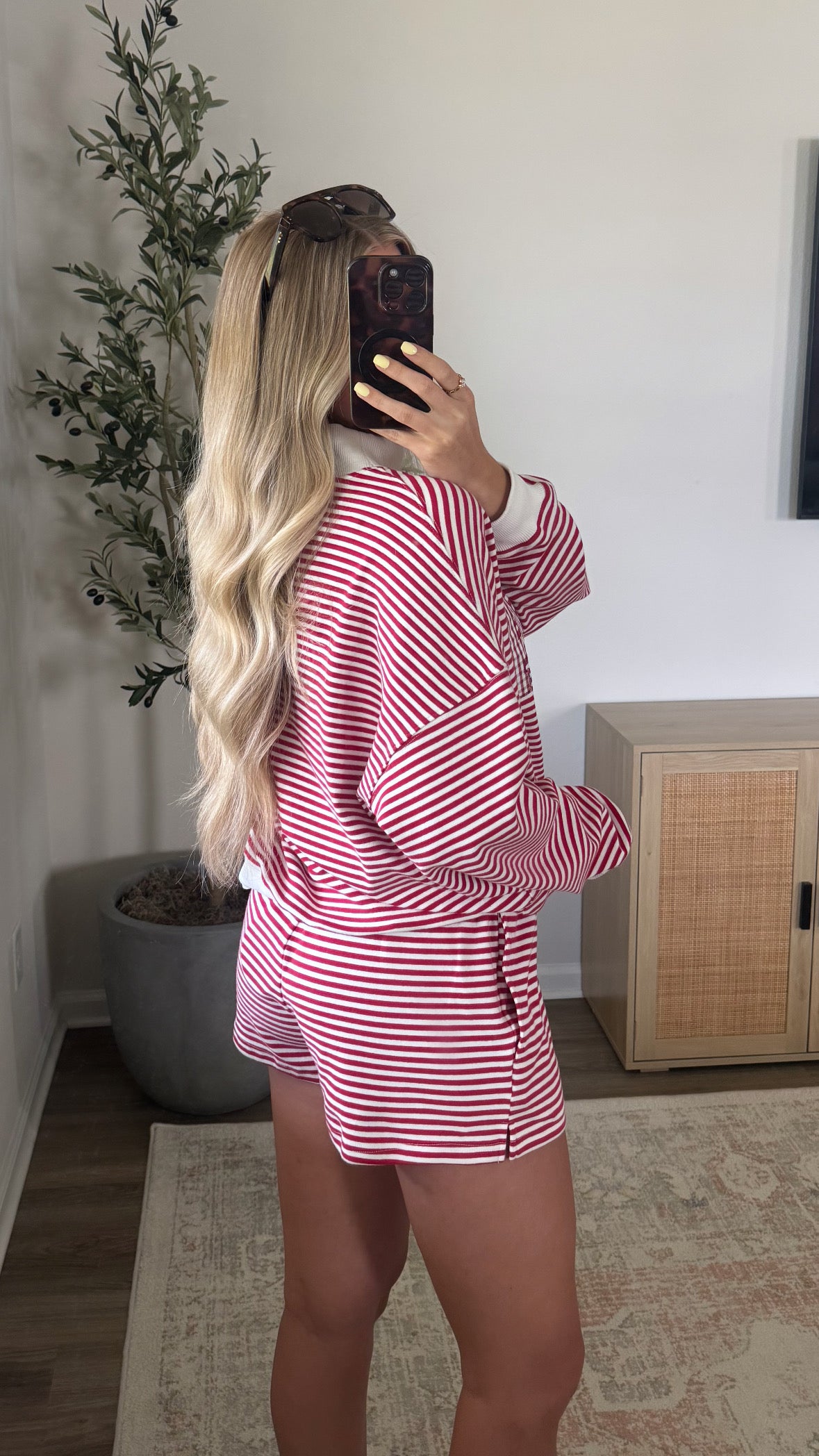 USA Striped Mock Neck Set / Red