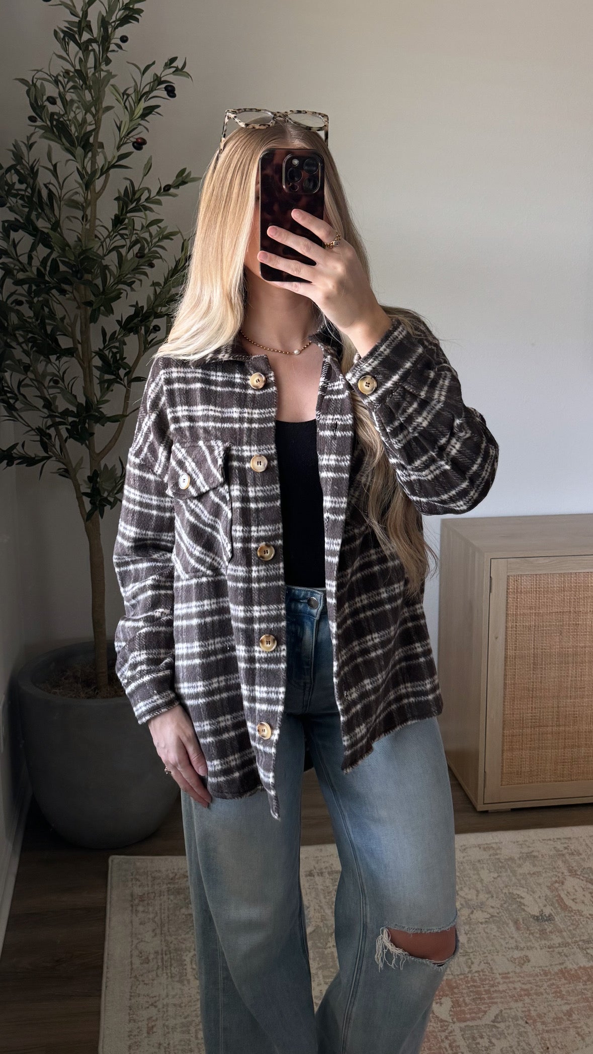 Plaid Shacket / Dark Brown
