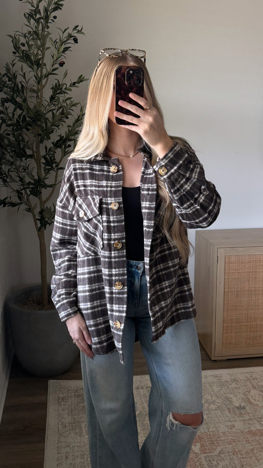Plaid Shacket / Dark Brown