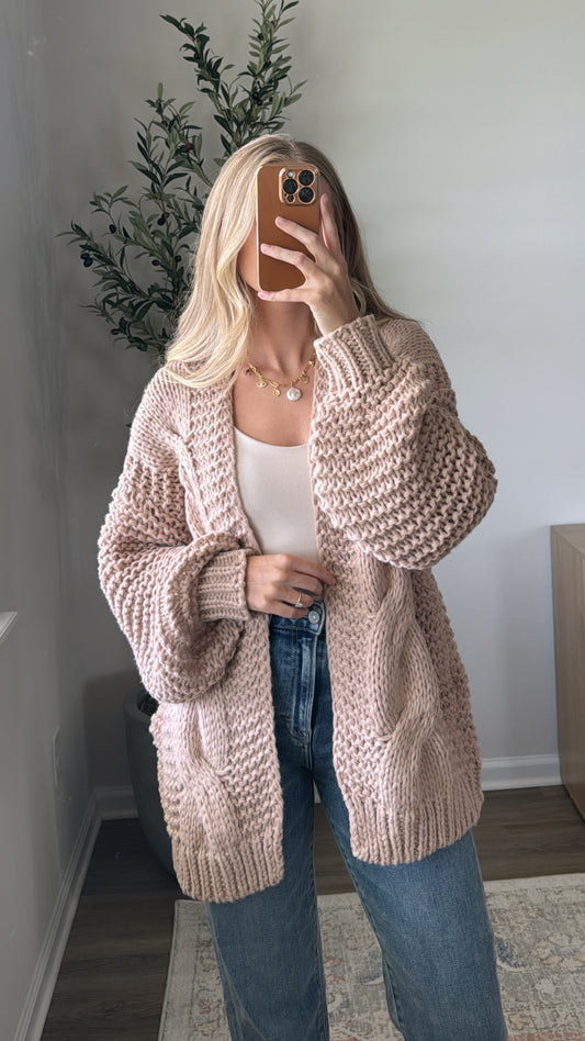 Cable Knit Cardigan / Blush Tan