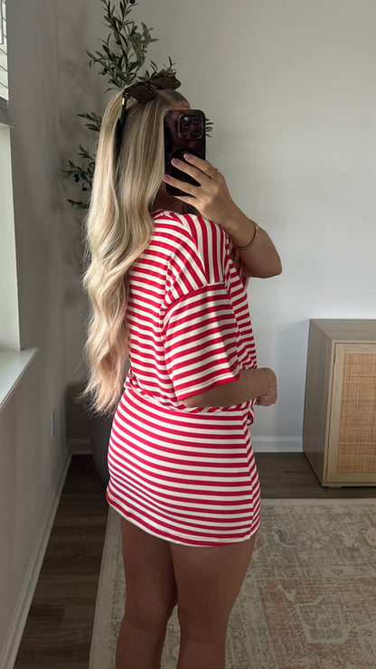 Striped Skort Set / Red