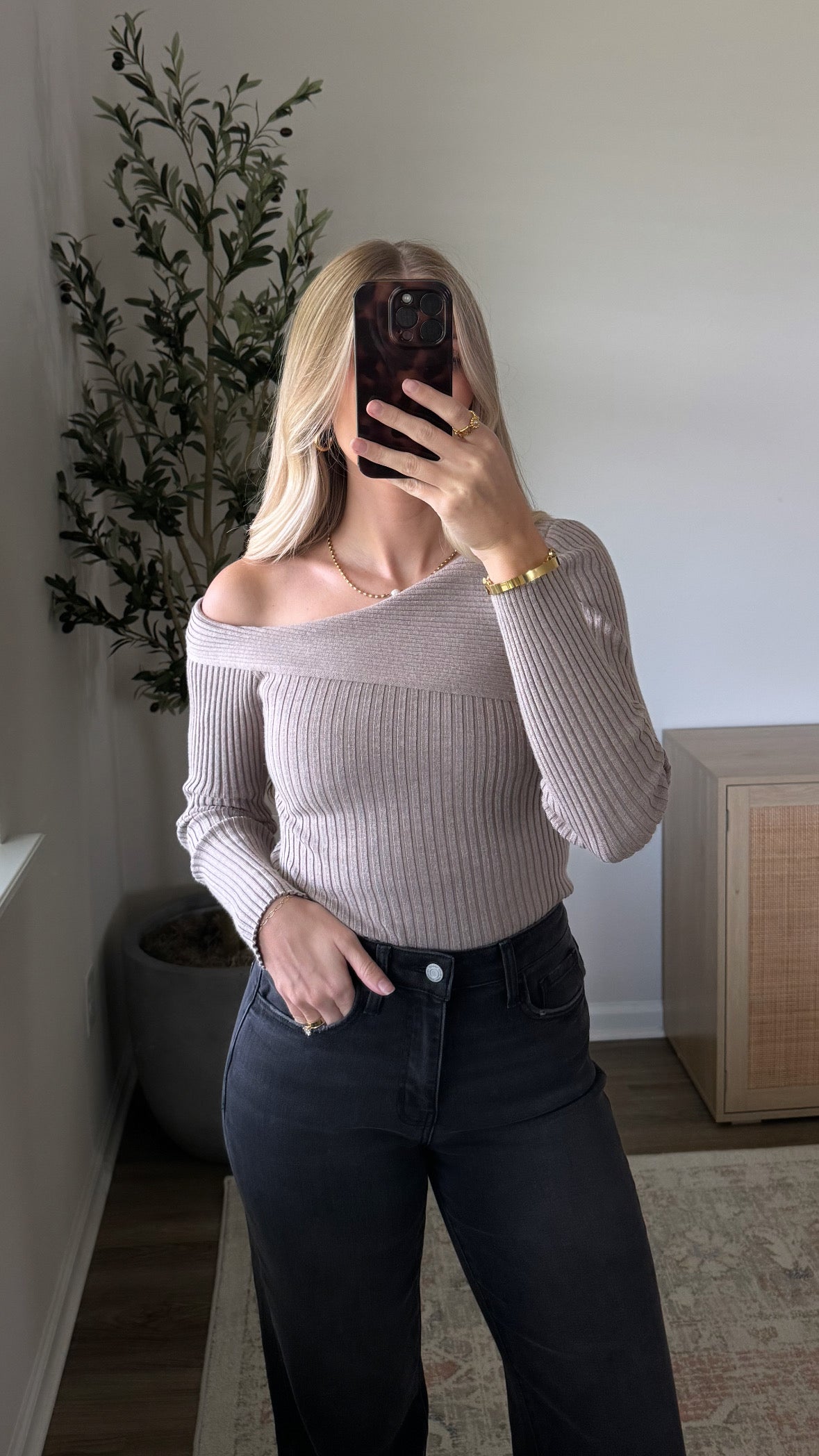 One Shoulder Knit Top / Stone