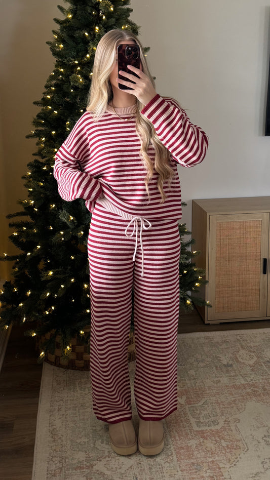 Strawberry Cream Knit Striped Set