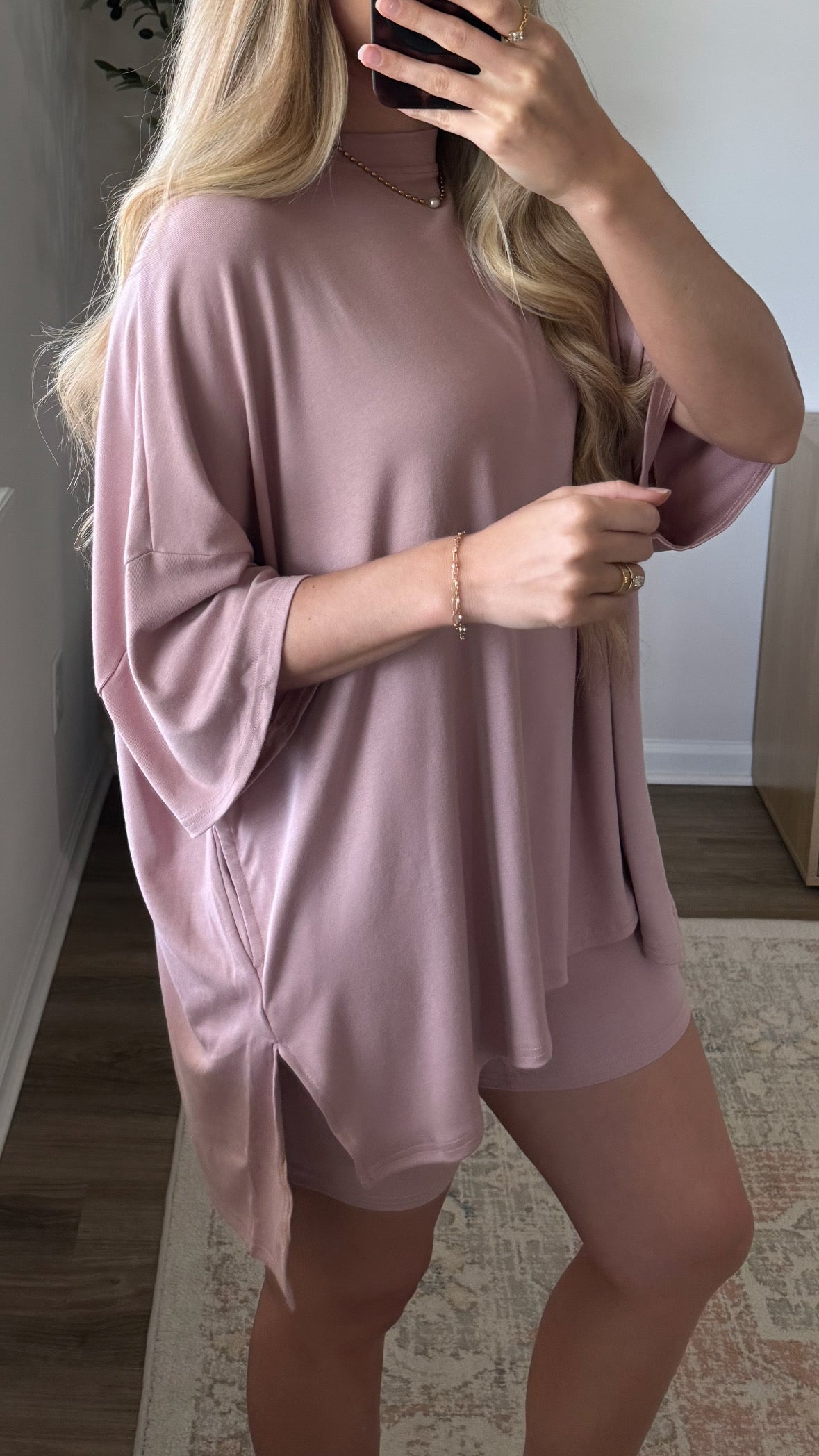 Oversized Biker Shorts Set / Mauve