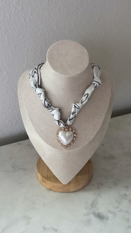 Scarf Necklace / Pearl Heart