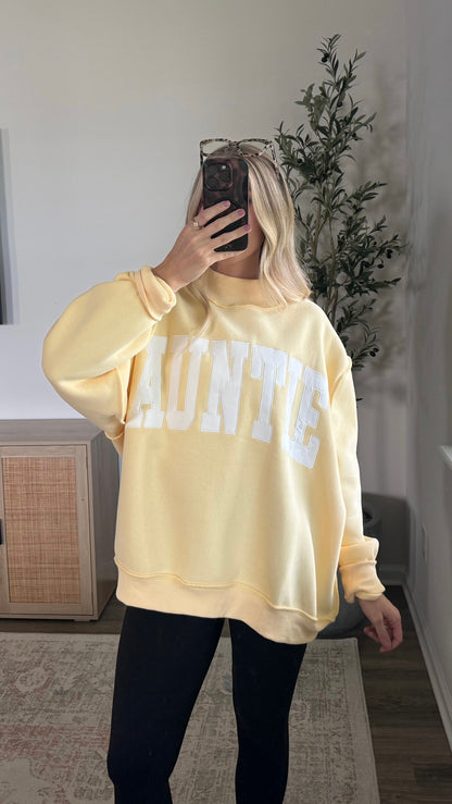 Auntie Embroidered Mock Neck Sweatshirt / Yellow