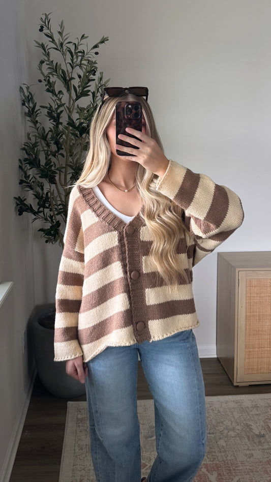 Cora Striped Cardigan / Brown + Tan