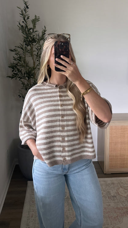 Riley Striped Cardigan / Mocha + Tan