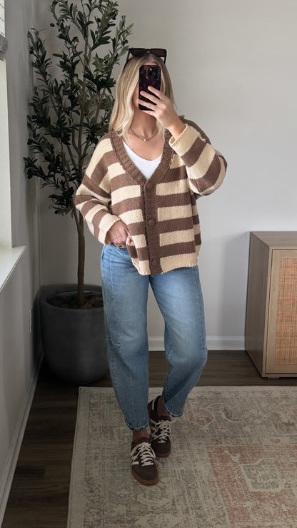 Cora Striped Cardigan / Brown + Tan