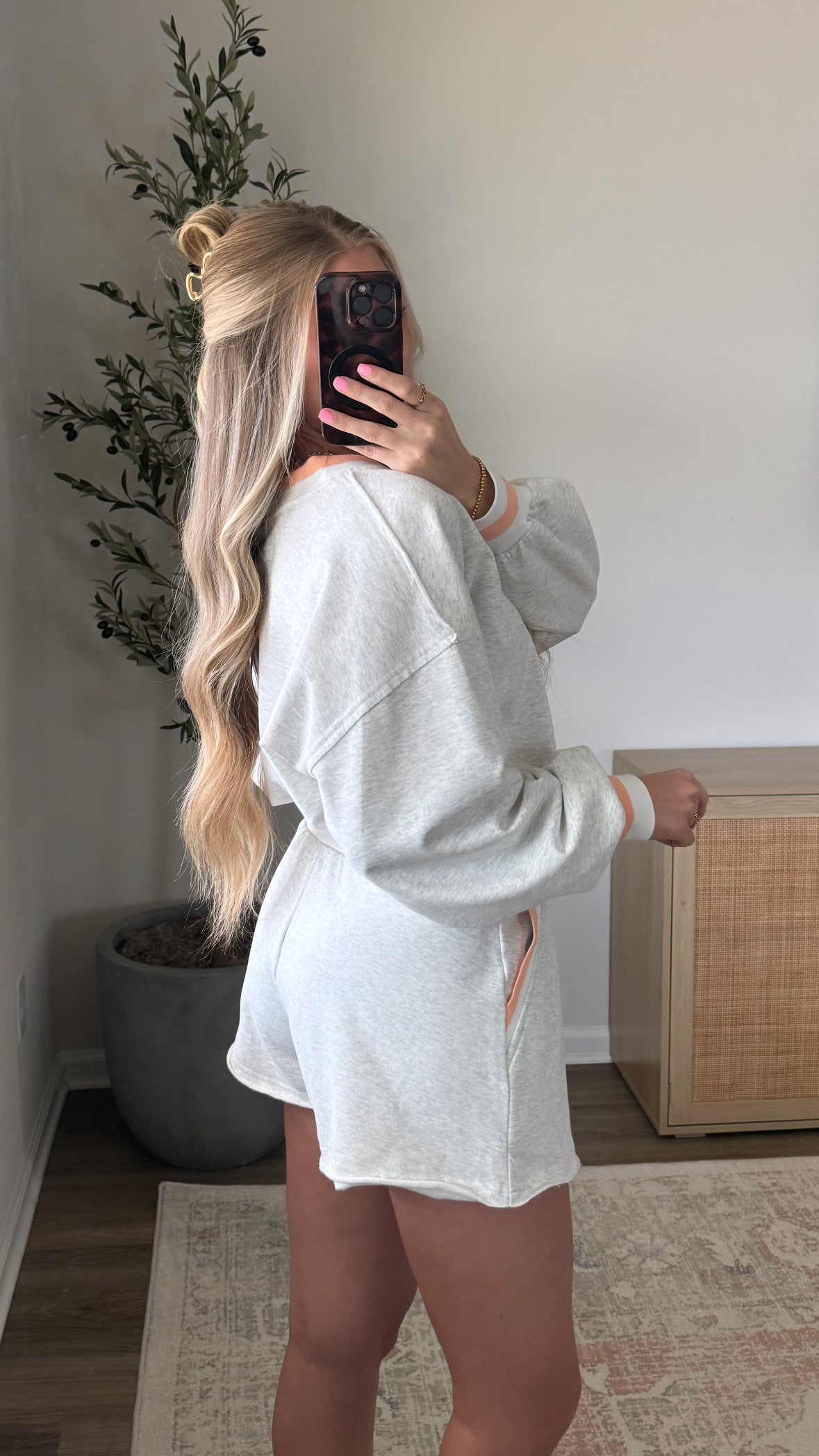 Varsity Shorts Set / Grey + Peach