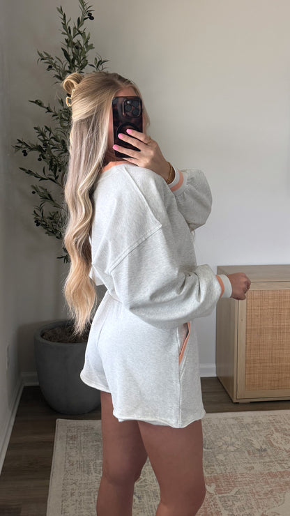 Varsity Shorts Set / Grey + Peach