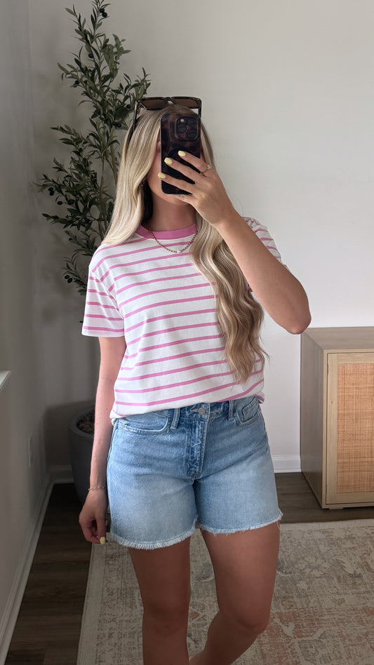 Contrast Striped Tee / Pink