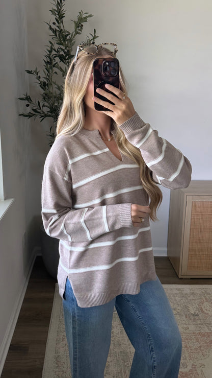 Julia Striped Sweater / Heather Mocha + Cream