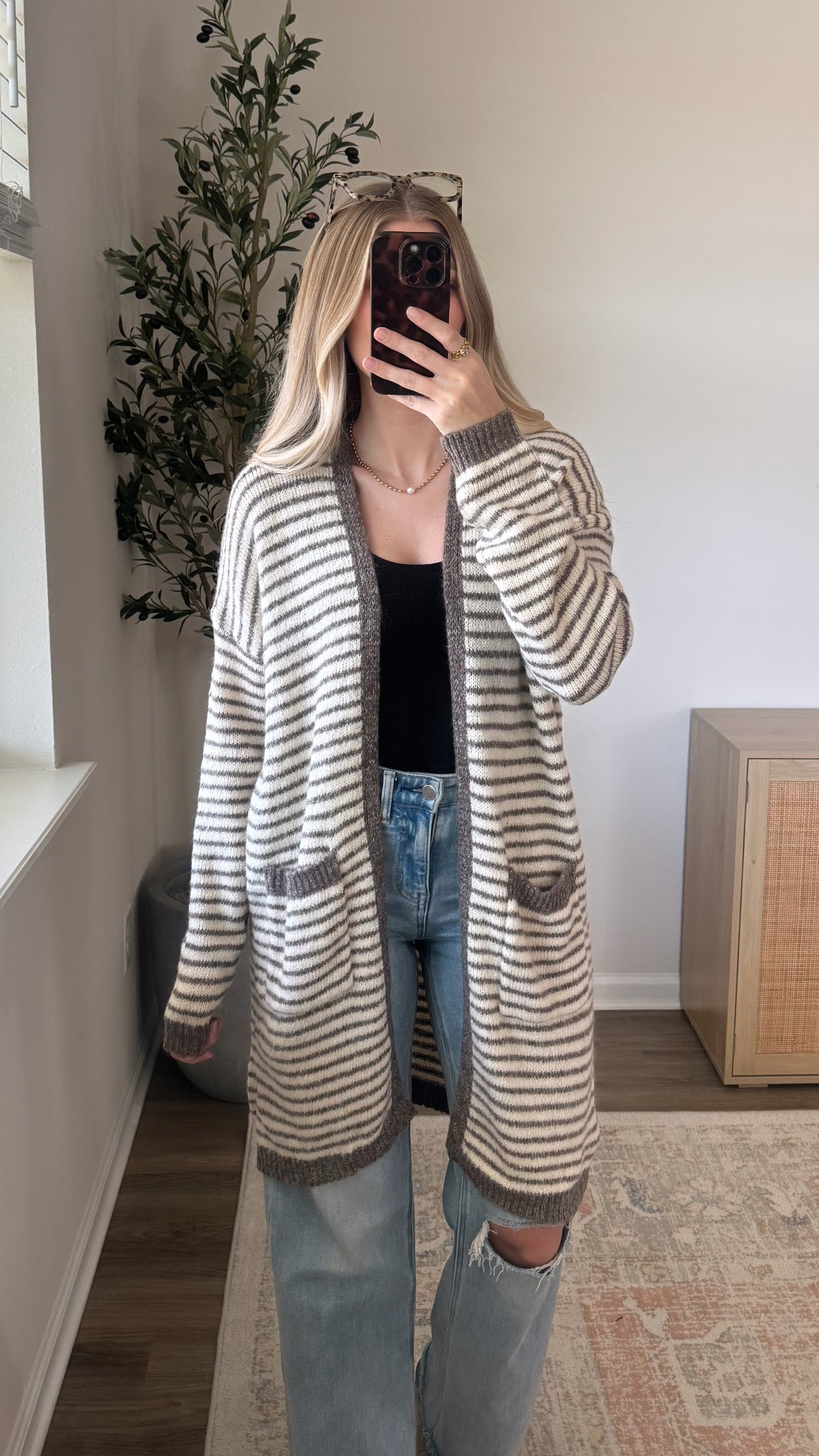 Lindsay Longline Cardigan / Mocha + Beige