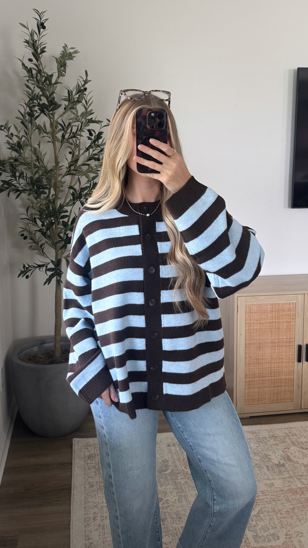 Meadow Striped Cardigan / Brown + Blue