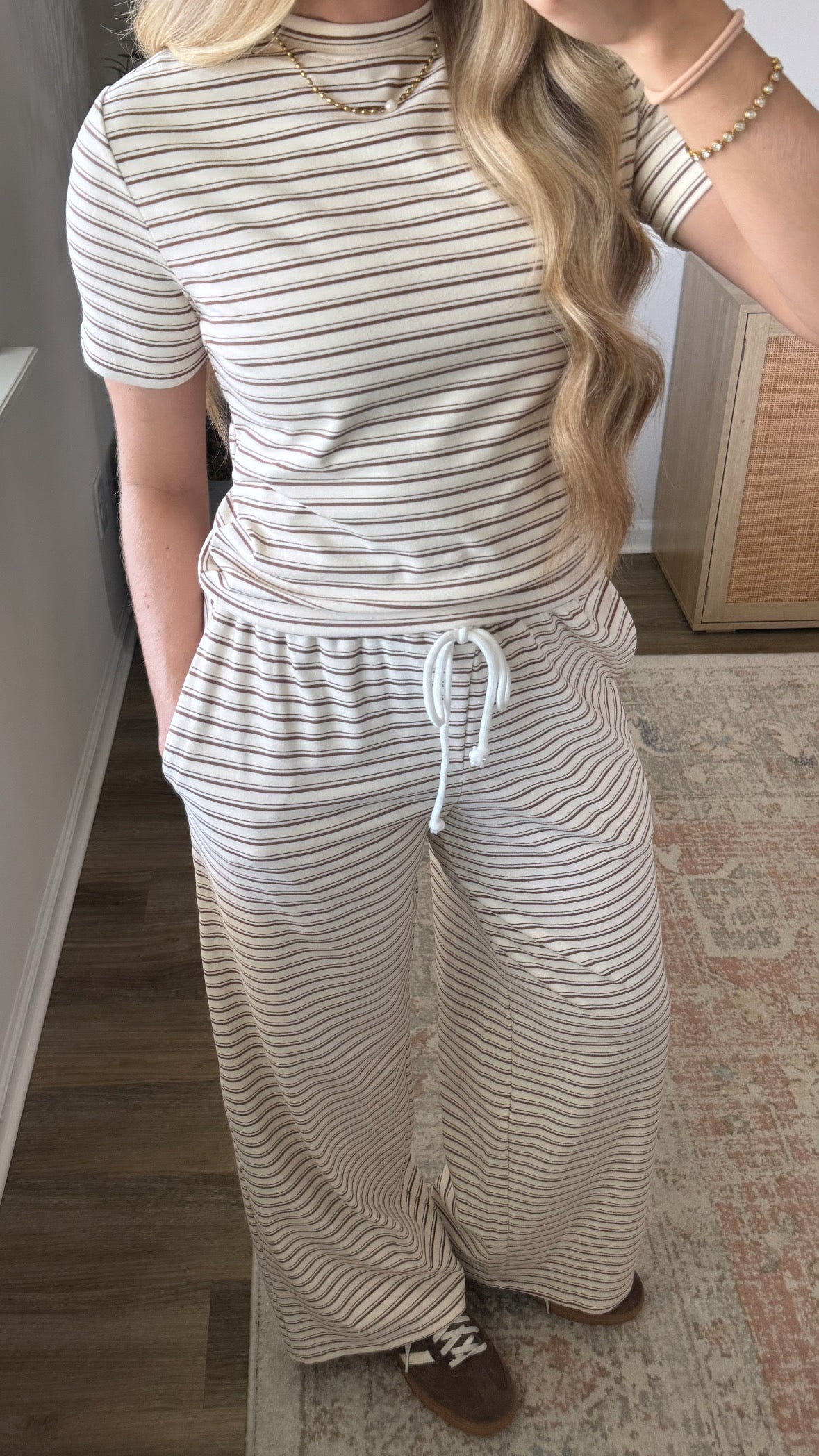 Lila Striped Pants Set / Cream