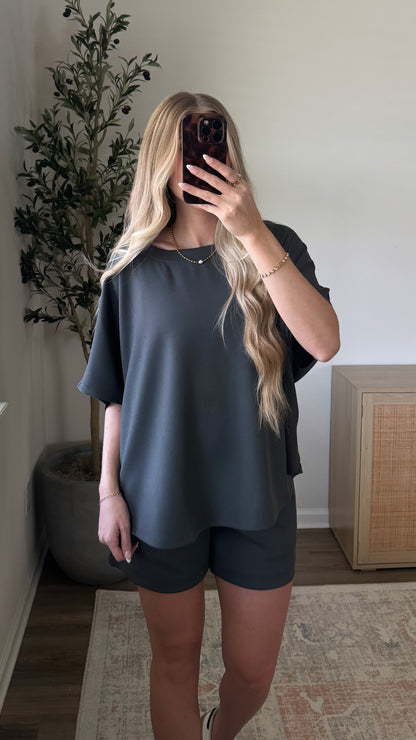 Ribbed Active Oversized Short Sleeve / Slate Grey