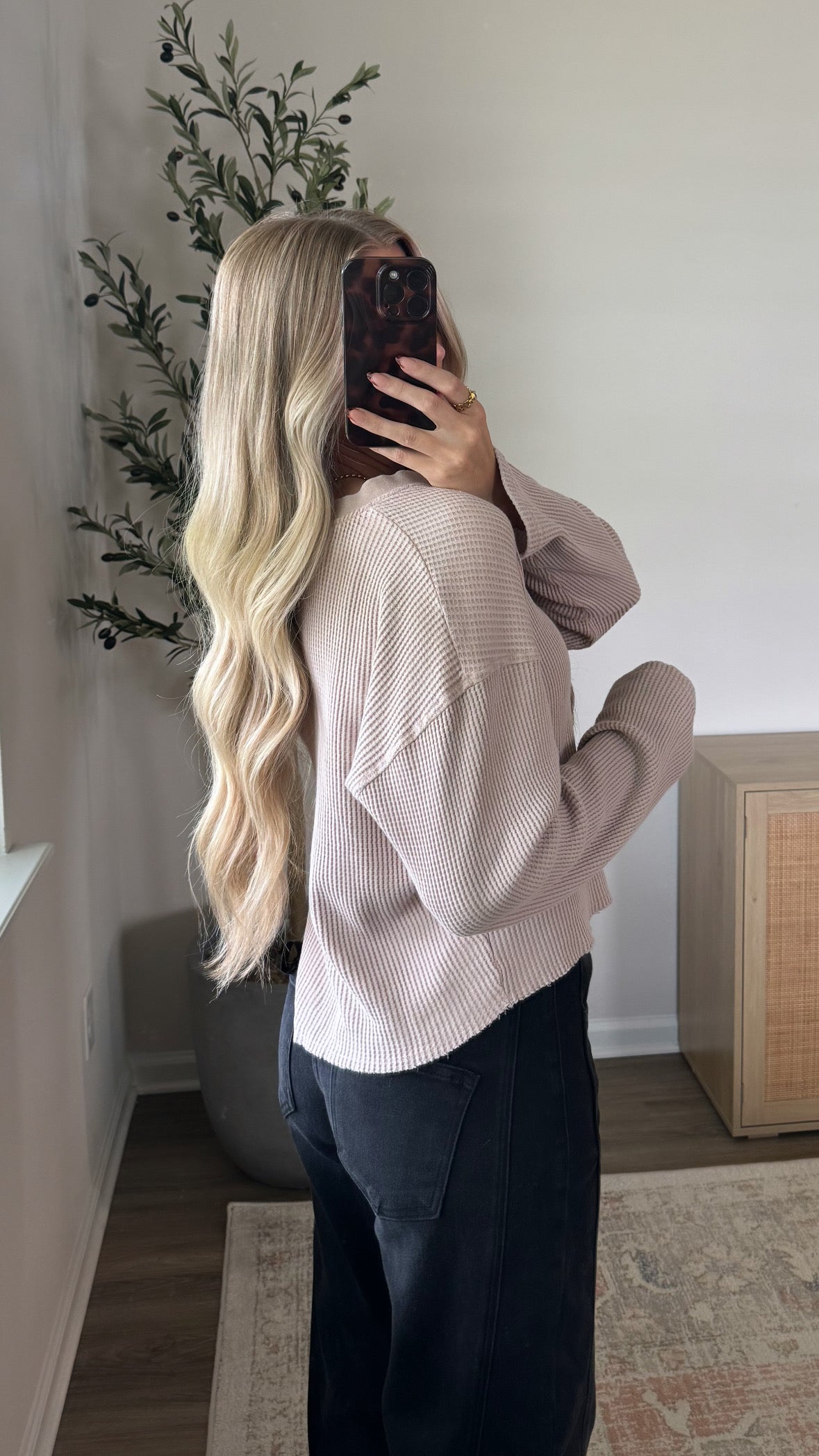 Waffle Cropped Cardigan / Light Taupe