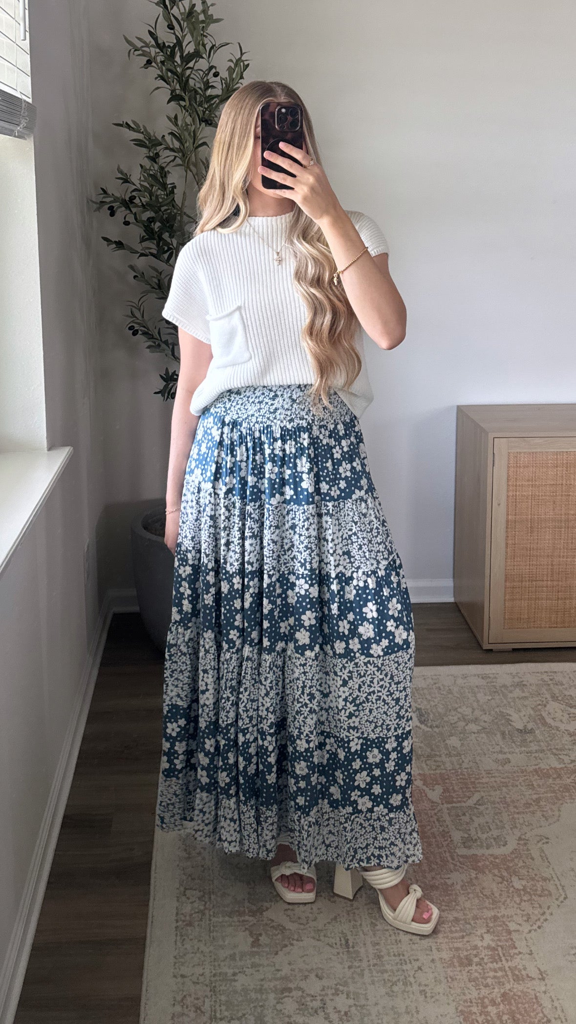 Floral Maxi Skirt / Dark Blue