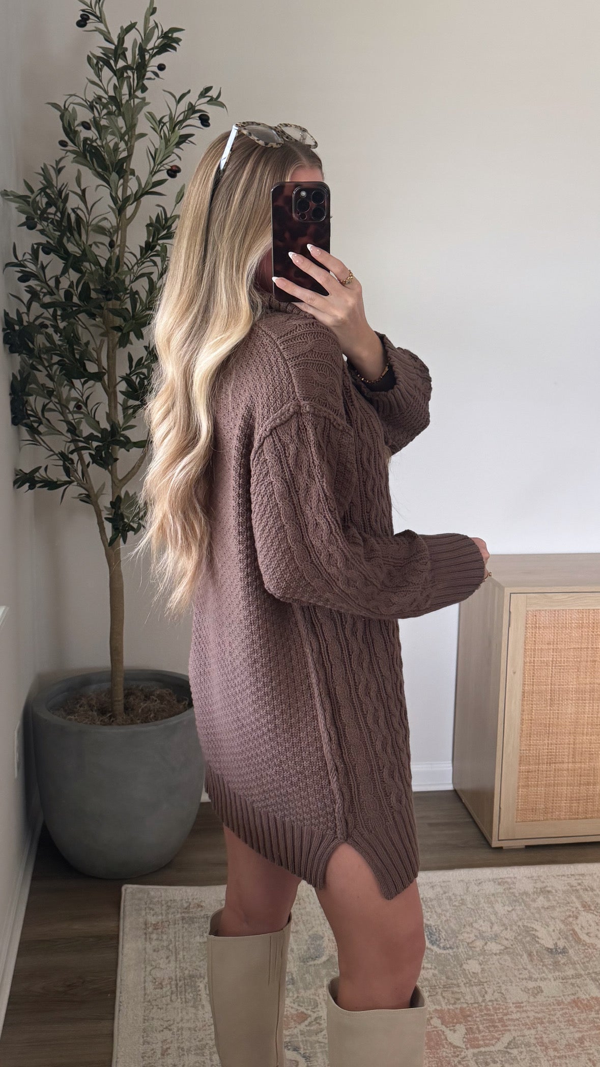 Cable Knit Sweater Dress / Brown