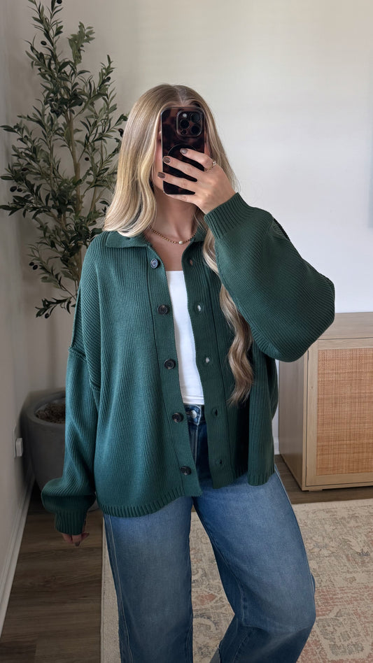 Oakley Button Down Cardigan / Forest Green