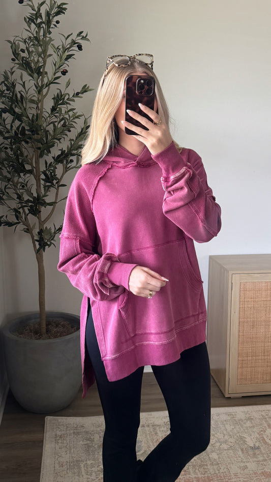 Raw Edge Washed Hoodie / Berry