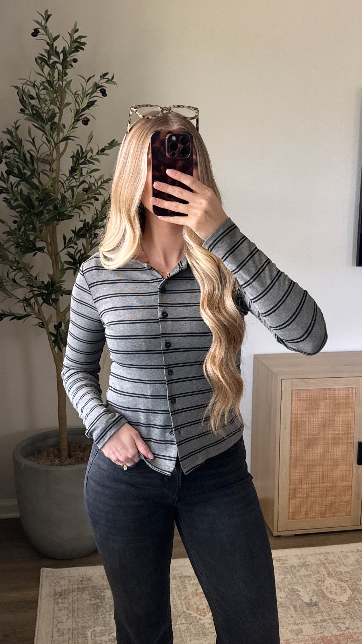 Button Down Long Sleeve / Grey Stripes
