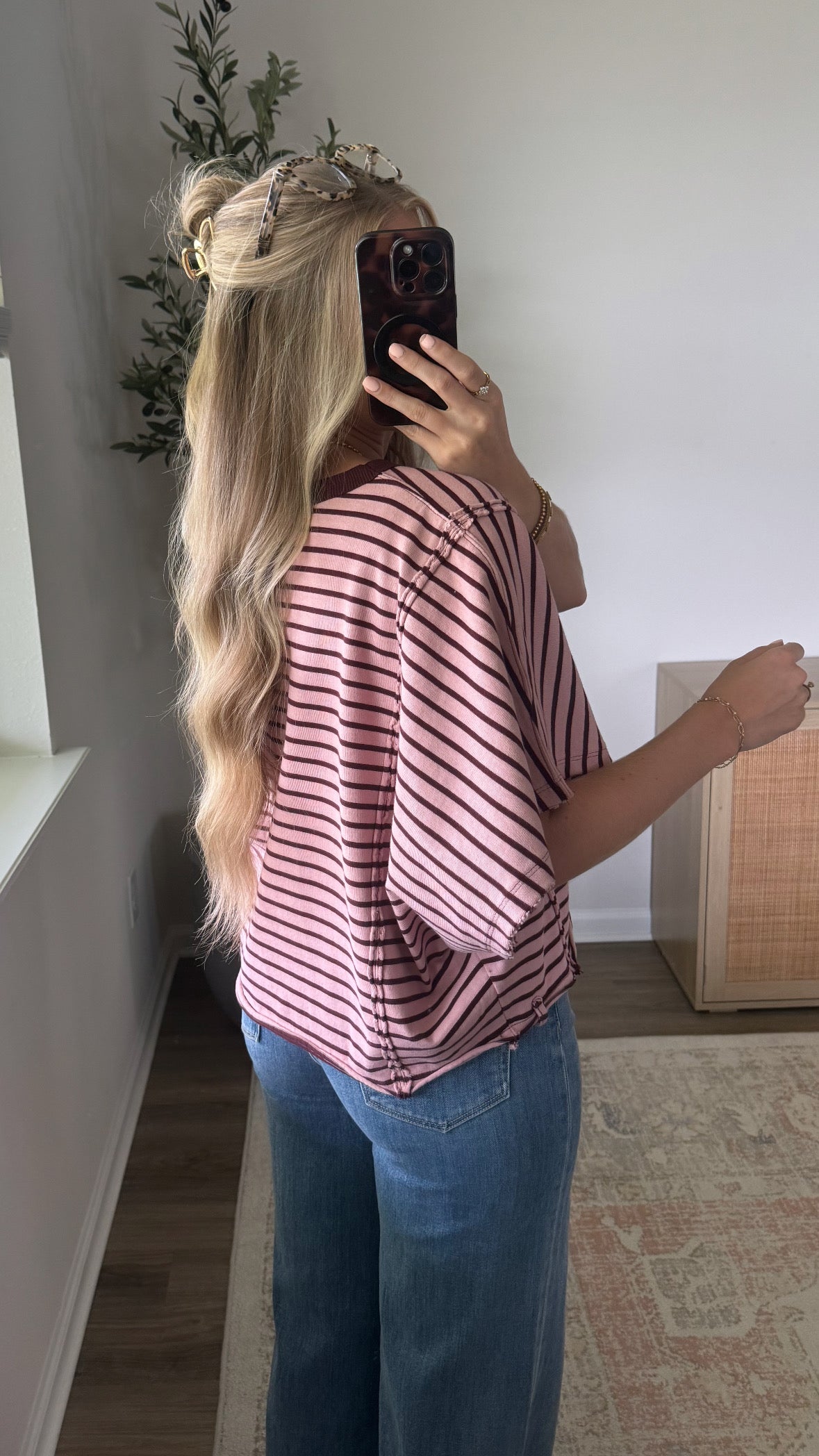 Striped Dolman Tee / Pink + Wine