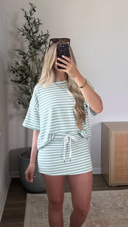 Striped Skort Set / Sage Green
