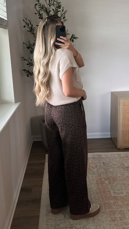Wide Leg Denim Pants / Leopard