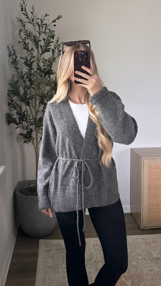 Knit Tie Cardigan / Heather Grey